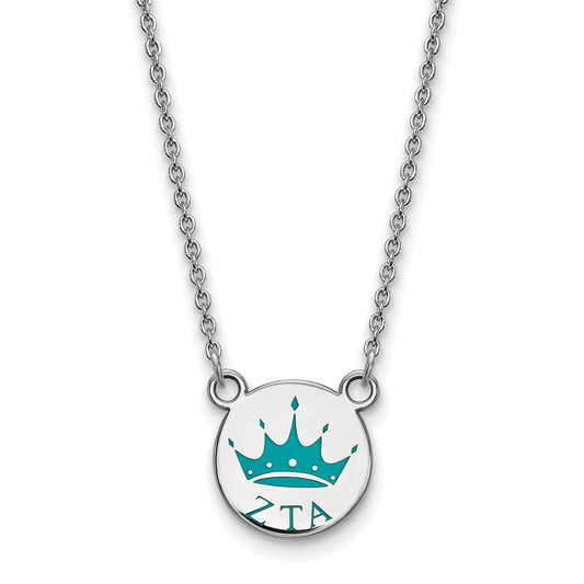 Sterling Silver Rhodium Plated Logoart Zeta Tau Alpha Sorority Symbol Small Color Enamel Pendant 18 Inch Necklace