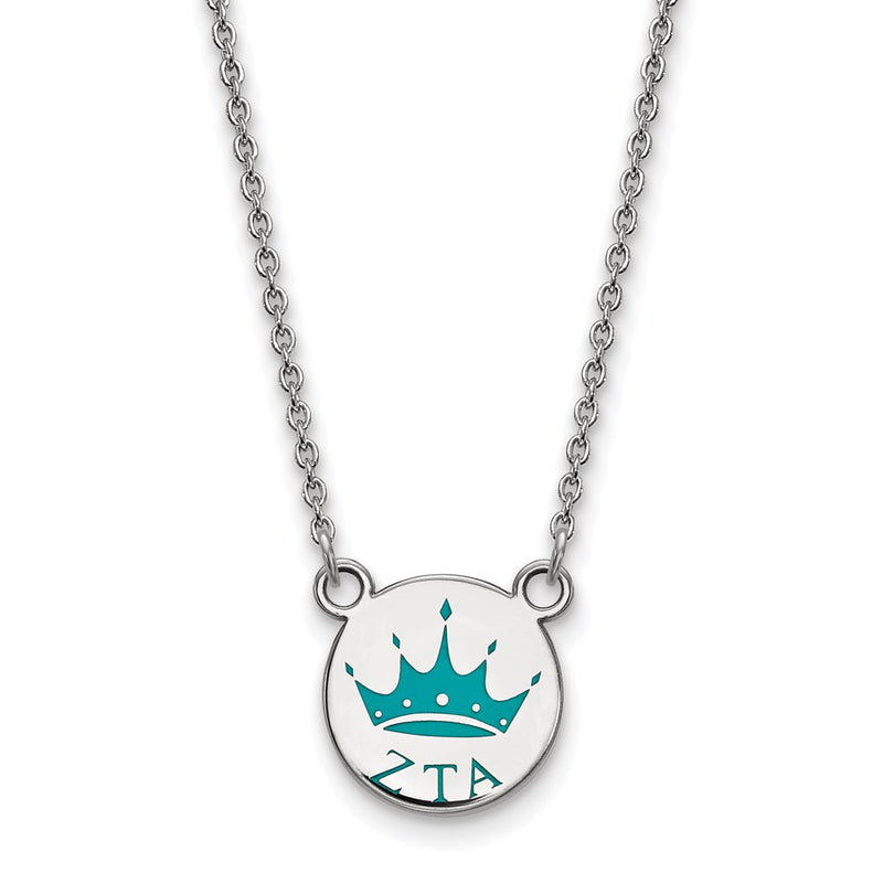 Sterling Silver Rhodium Plated Logoart Zeta Tau Alpha Sorority Symbol Small Color Enamel Pendant 18 Inch Necklace
