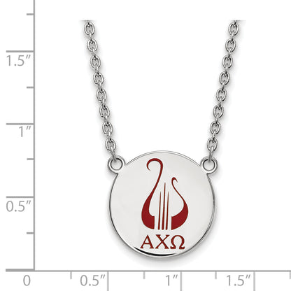Sterling Silver Rhodium Plated Logoart Alpha Chi Omega Sorority Symbol Large Color Enamel Pendant 18 Inch Necklace