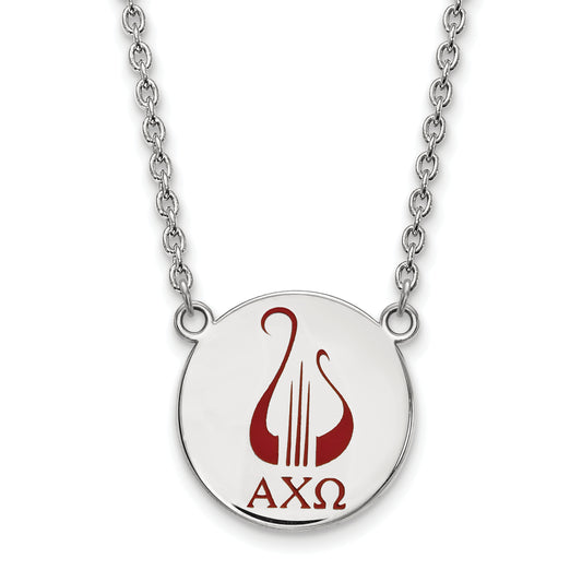 Sterling Silver Rhodium Plated Logoart Alpha Chi Omega Sorority Symbol Large Color Enamel Pendant 18 Inch Necklace