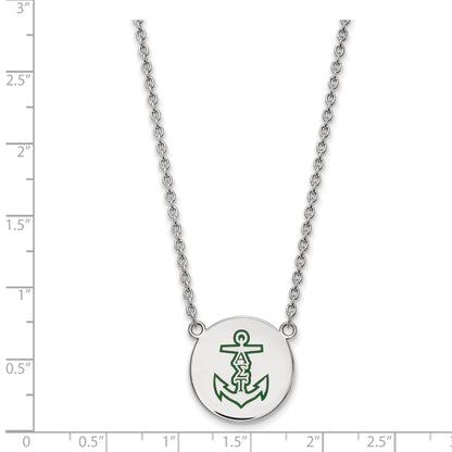 Sterling Silver Rhodium Plated Logoart Alpha Sigma Tau Sorority Symbol Large Color Enamel Pendant 18 Inch Necklace