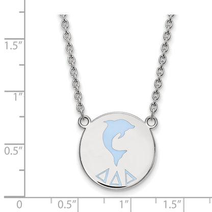 Sterling Silver Rhodium Plated Logoart Delta Sorority Symbol Large Color Enamel Pendant 18 Inch Necklace