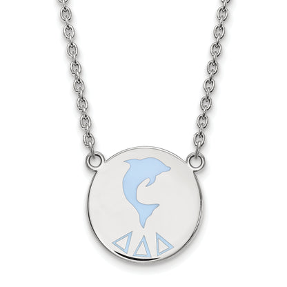 Sterling Silver Rhodium Plated Logoart Delta Sorority Symbol Large Color Enamel Pendant 18 Inch Necklace