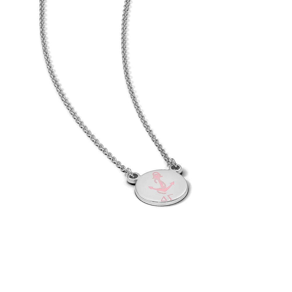 Sterling Silver Rhodium Plated Logoart Delta Gamma Sorority Symbol Large Color Enamel Pendant 18 Inch Necklace