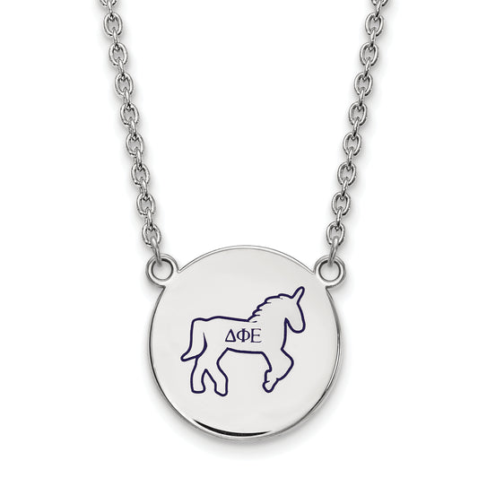Sterling Silver Rhodium Plated Logoart Delta Phi Epsilon Sorority Symbol Large Color Enamel Pendant 18 Inch Necklace