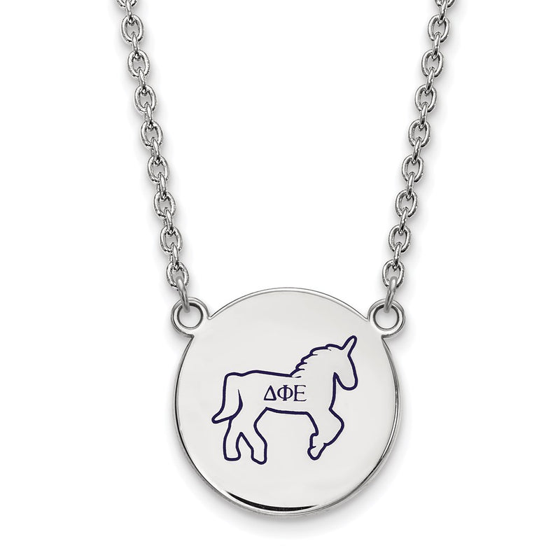 Sterling Silver Rhodium Plated Logoart Delta Phi Epsilon Sorority Symbol Large Color Enamel Pendant 18 Inch Necklace
