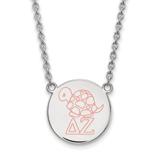 Sterling Silver Rhodium Plated Logoart Delta Zeta Sorority Symbol Large Color Enamel Pendant 18 Inch Necklace