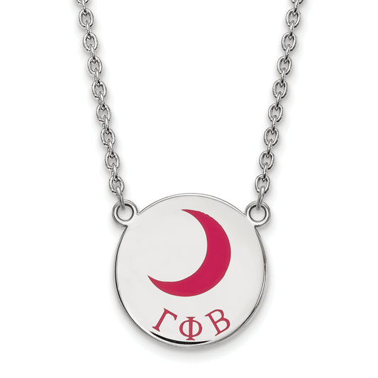 Sterling Silver Rhodium Plated Logoart Gamma Phi Beta Sorority Symbol Large Color Enamel Pendant 18 Inch Necklace