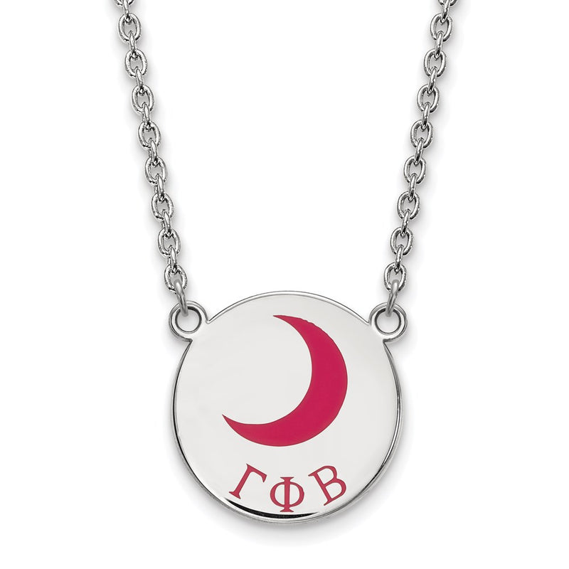 Sterling Silver Rhodium Plated Logoart Gamma Phi Beta Sorority Symbol Large Color Enamel Pendant 18 Inch Necklace