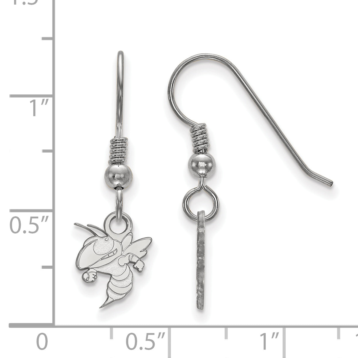 Sterling Silver Rhodium Plated Logoart Georgia Institute Of Technology Yellow Jacket Extra Small Dangle Wire Earrings