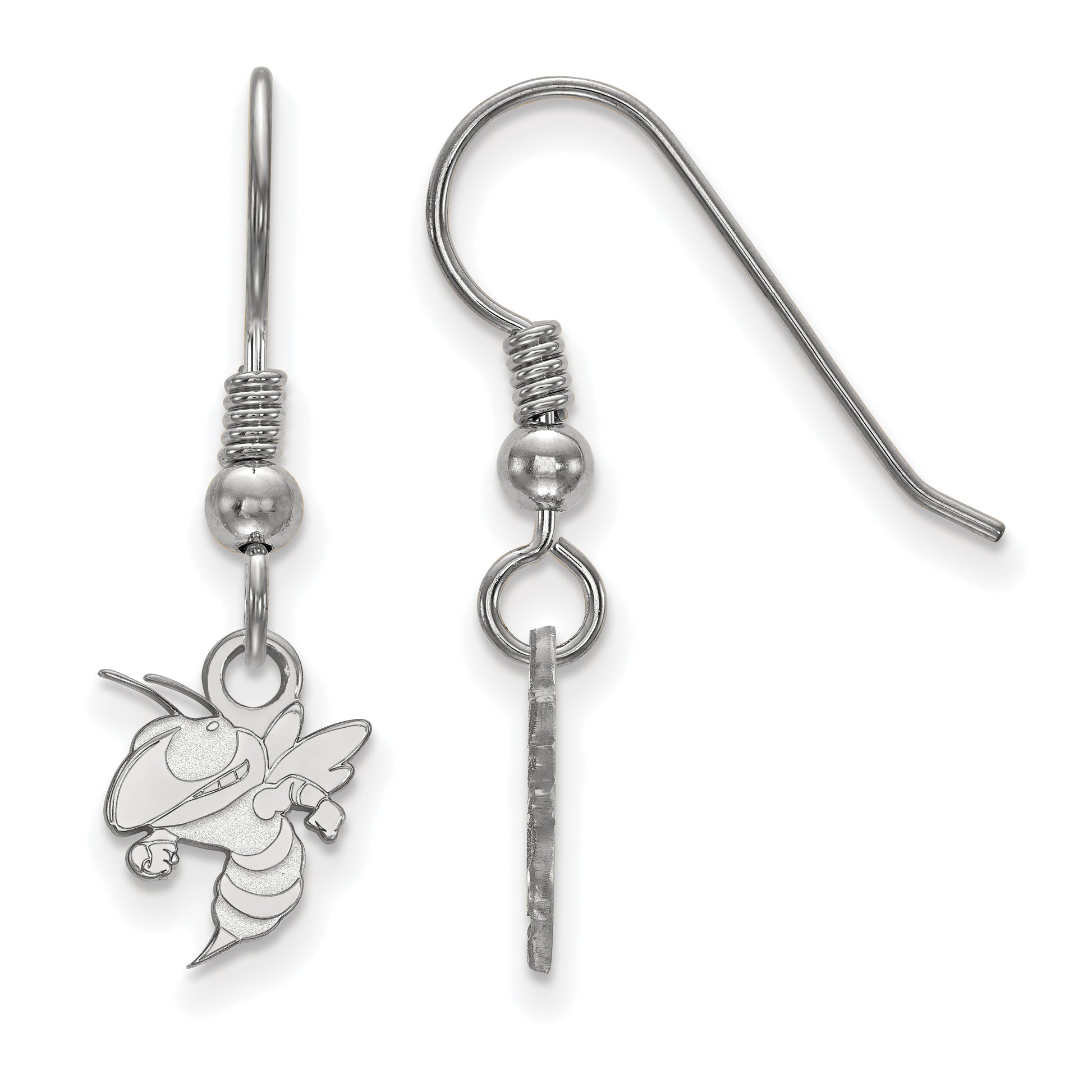 Sterling Silver Rhodium Plated Logoart Georgia Institute Of Technology Yellow Jacket Extra Small Dangle Wire Earrings