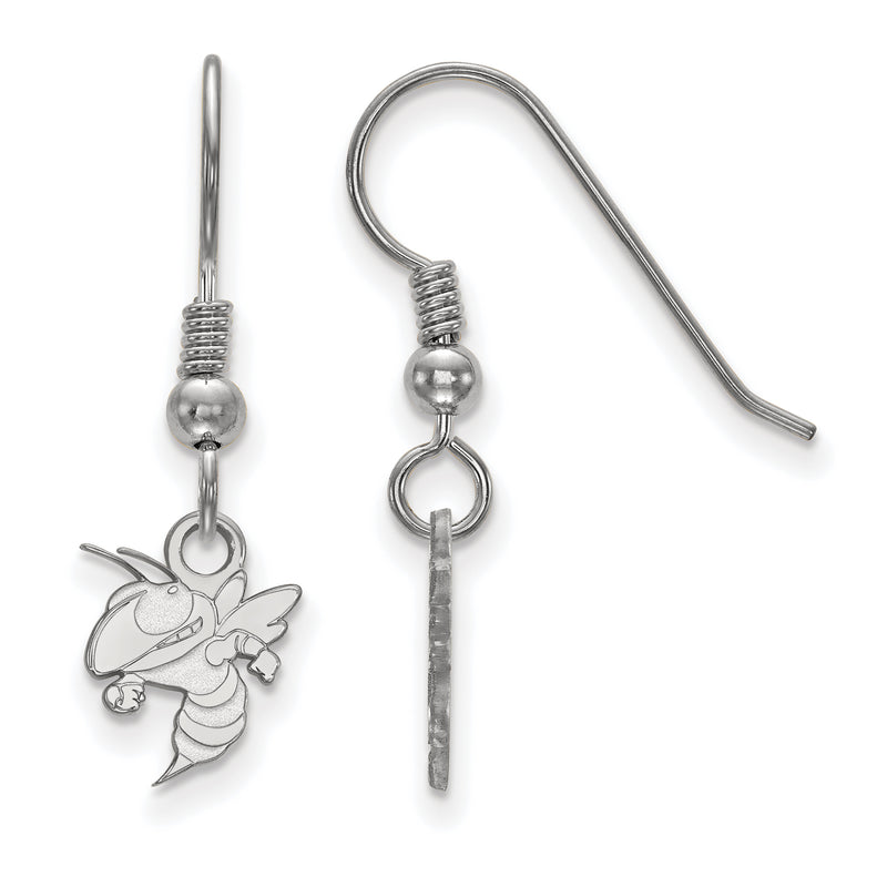 Sterling Silver Rhodium Plated Logoart Georgia Institute Of Technology Yellow Jacket Extra Small Dangle Wire Earrings