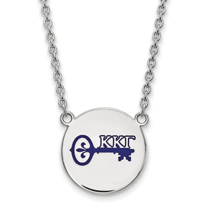 Sterling Silver Rhodium Plated Logoart Kappa Gamma Sorority Symbol Large Color Enamel Pendant 18 Inch Necklace
