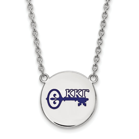 Sterling Silver Rhodium Plated Logoart Kappa Gamma Sorority Symbol Large Color Enamel Pendant 18 Inch Necklace