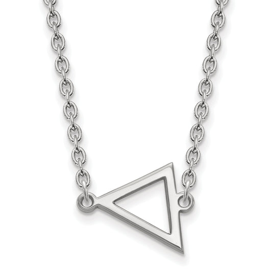 Sterling Silver Rhodium Plated Logoart Miami University Ohio Small Triangle Pendant 18 Inch Necklace