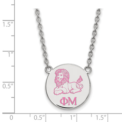 Sterling Silver Rhodium Plated Logoart Phi Mu Sorority Symbol Small Color Enamel Pendant 18 Inch Necklace
