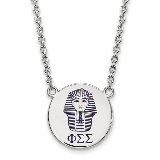 Sterling Silver Rhodium Plated Logoart Phi Sigma Sorority Symbol Large Color Enamel Pendant 18 Inch Necklace