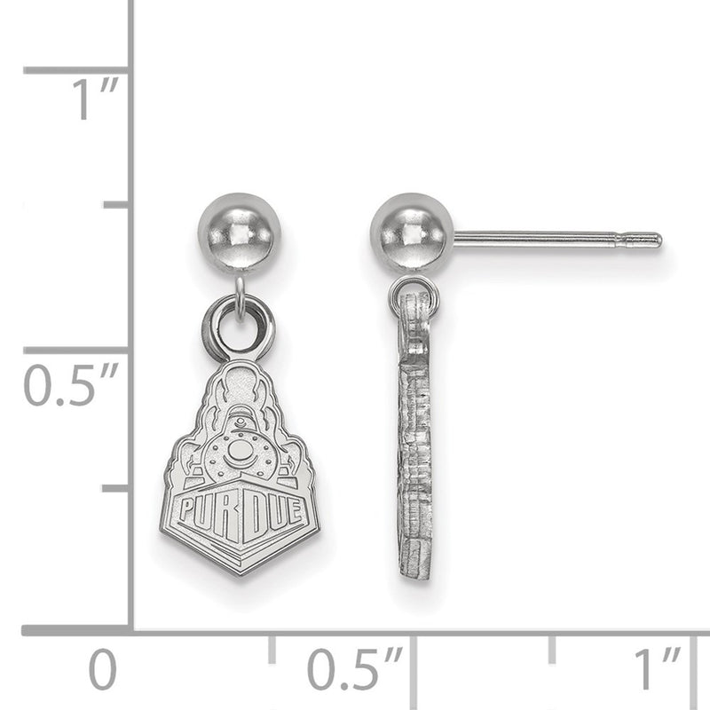 14K White Gold Logoart Purdue University Boilermakers Train Logo Dangle Ball Post Earrings