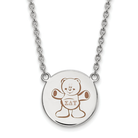 Sterling Silver Rhodium Plated Logoart Sigma Delta Tau Sorority Symbol Large Color Enamel Pendant 18 Inch Necklace