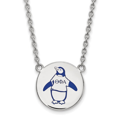 Sterling Silver Rhodium Plated Logoart Theta Phi Alpha Sorority Symbol Large Color Enamel Pendant 18 Inch Necklace
