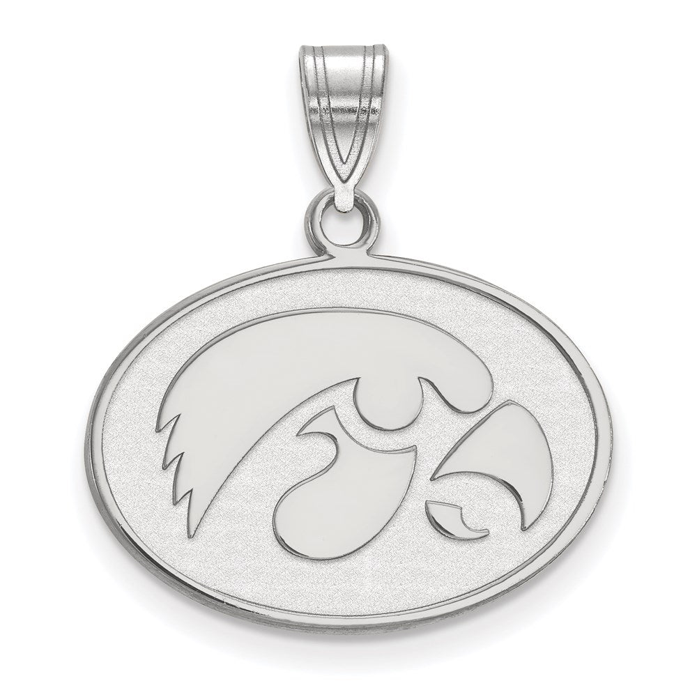 Sterling Silver Rhodium Plated Logoart University Of Iowa Hawk Medium Oval Pendant