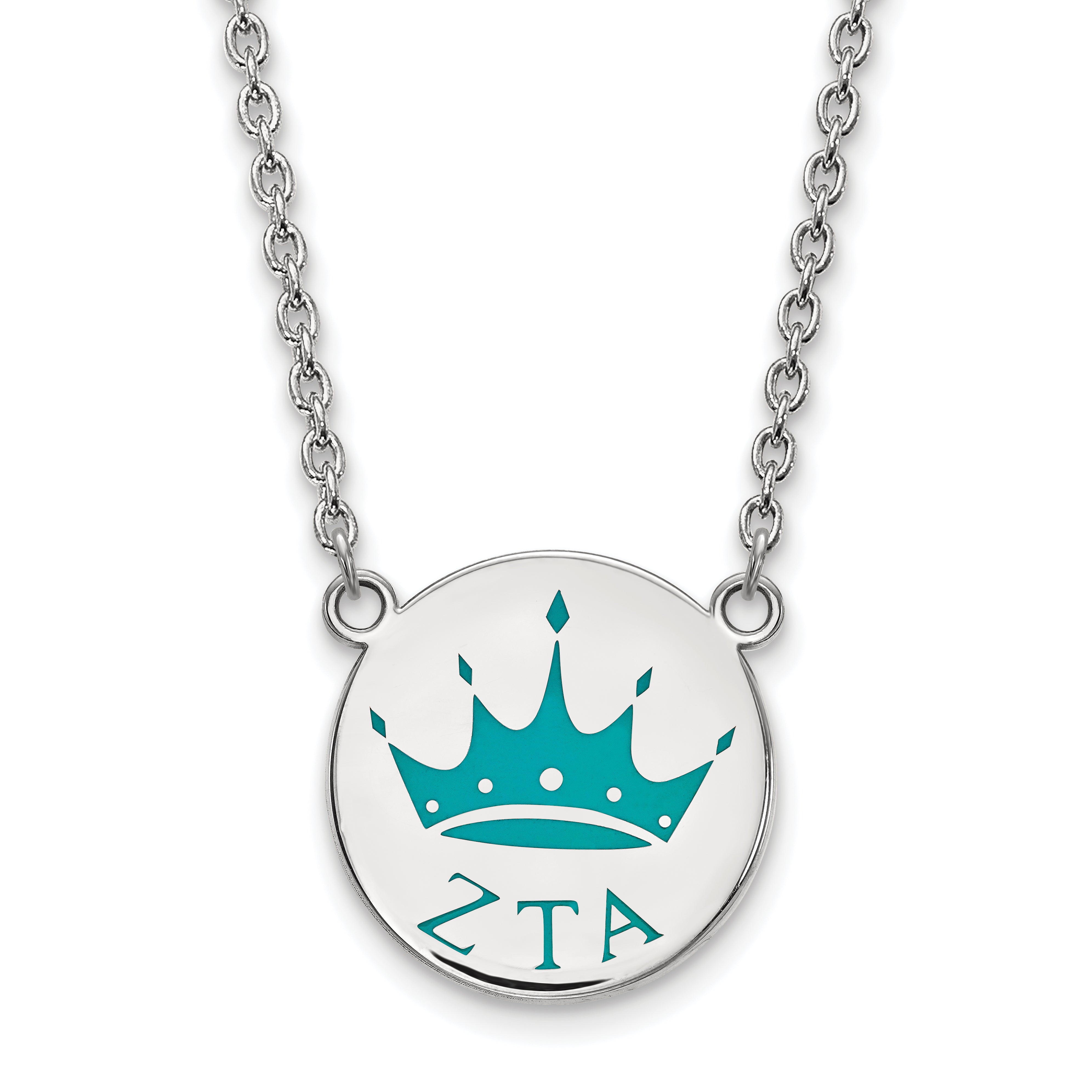 Sterling Silver Rhodium Plated Logoart Zeta Tau Alpha Sorority Symbol Small Color Enamel Pendant 18 Inch Necklace