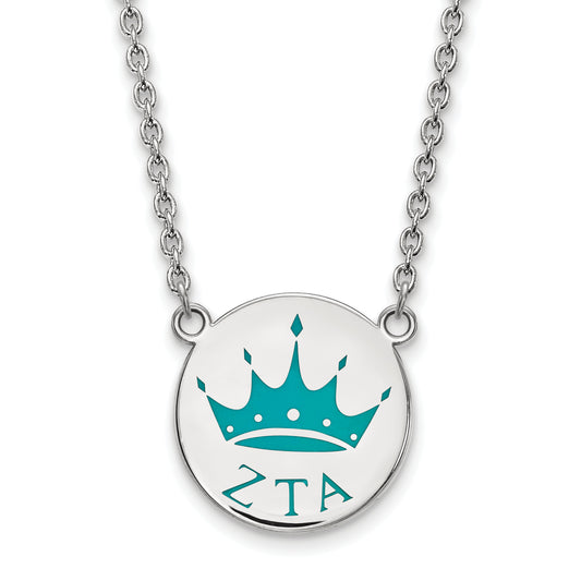 Sterling Silver Rhodium Plated Logoart Zeta Tau Alpha Sorority Symbol Small Color Enamel Pendant 18 Inch Necklace