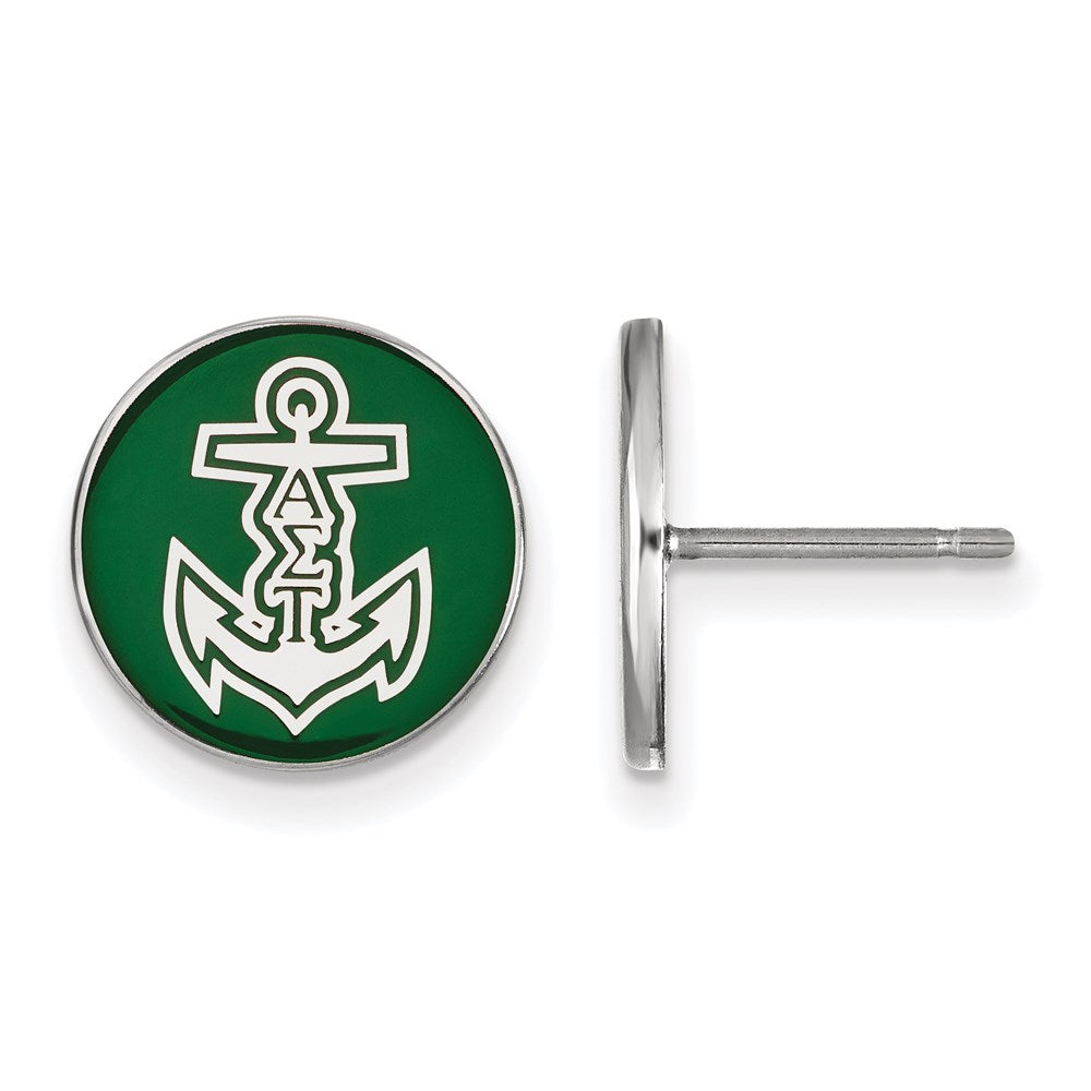 Sterling Silver Rhodium Plated Logoart Alpha Sigma Tau Sorority Symbol Color Enamel Post Earrings