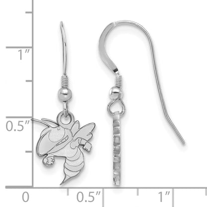 Sterling Silver Rhodium Plated Logoart Georgia Institute Of Technology Yellow Jacket Small Dangle Wire Earrings