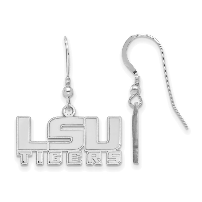 Sterling Silver Rhodium Plated Logoart Louisiana State University L S U Tigers Small Dangle Wire Earrings