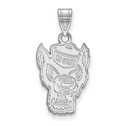 14K White Gold Logoart North Carolina State University Wolf Large Pendant