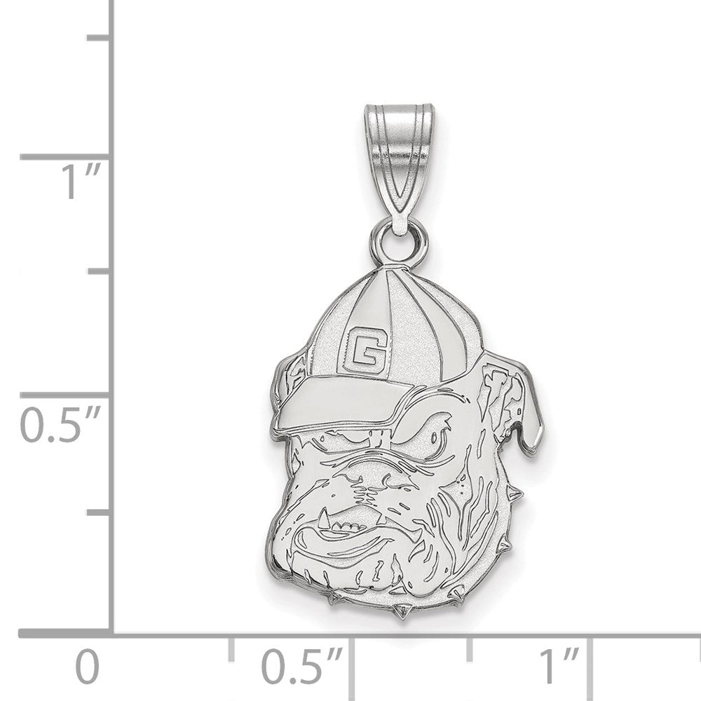 Sterling Silver Rhodium Plated Logoart University Of Georgia Bulldog Large Pendant
