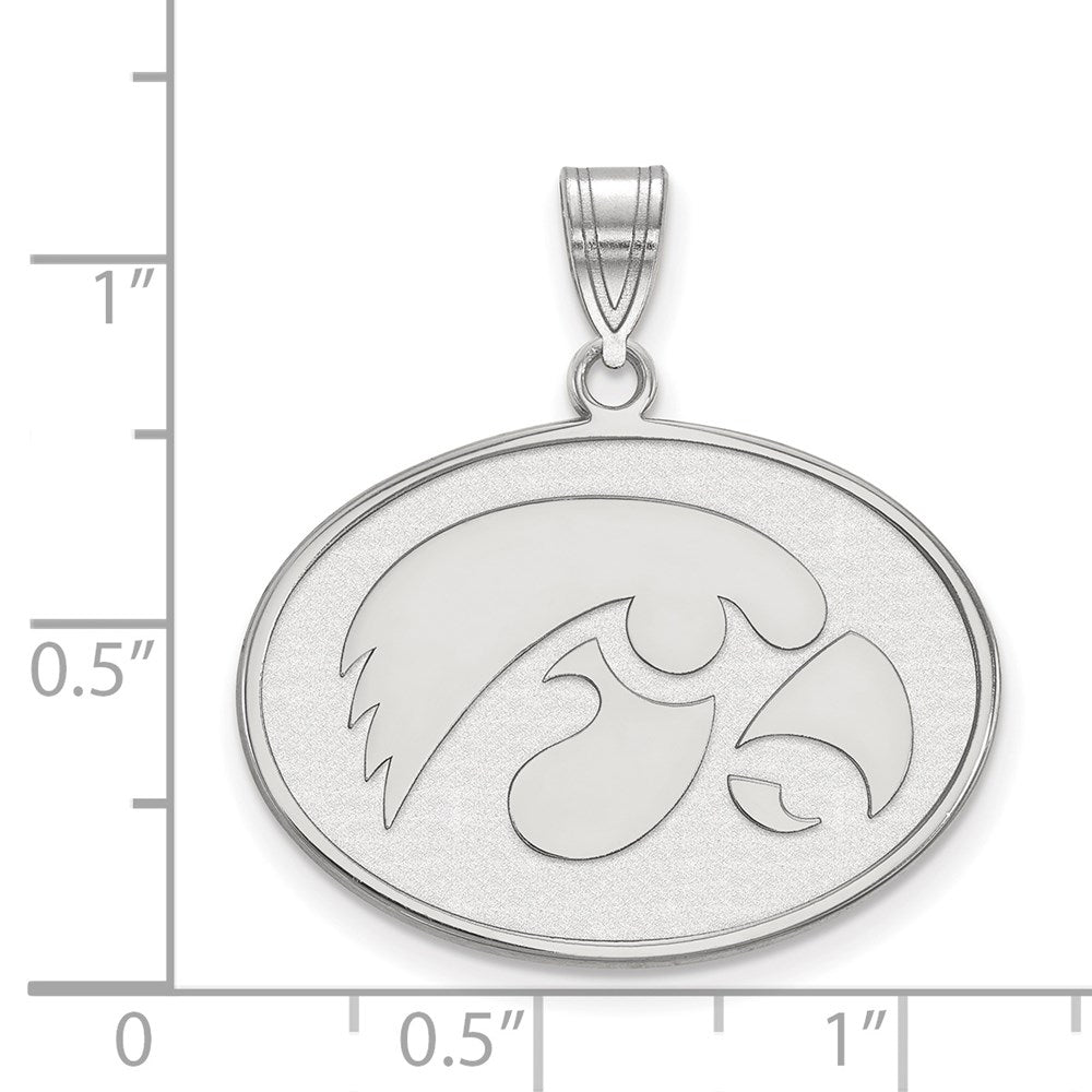 Sterling Silver Rhodium Plated Logoart University Of Iowa Hawk Large Oval Pendant