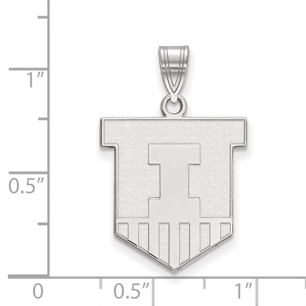 Sterling Silver Rhodium Plated Logoart University Of Illinois Victory Badge Large Pendant