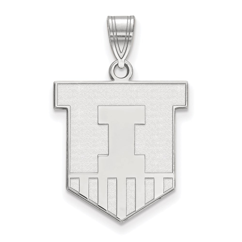 Sterling Silver Rhodium Plated Logoart University Of Illinois Victory Badge Large Pendant