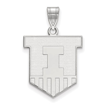 Sterling Silver Rhodium Plated Logoart University Of Illinois Victory Badge Large Pendant