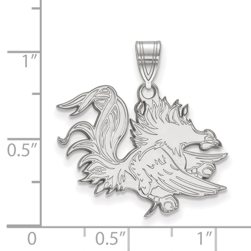 Sterling Silver Rhodium Plated Logoart University Of South Carolina Gamecock Large Pendant