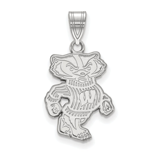 10K White Gold Logoart University Of Wisconsin Badger Large Pendant