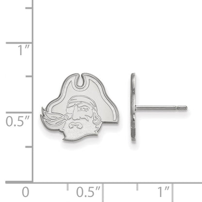 14K White Gold Logoart East Carolina University Pirate Small Post Earrings