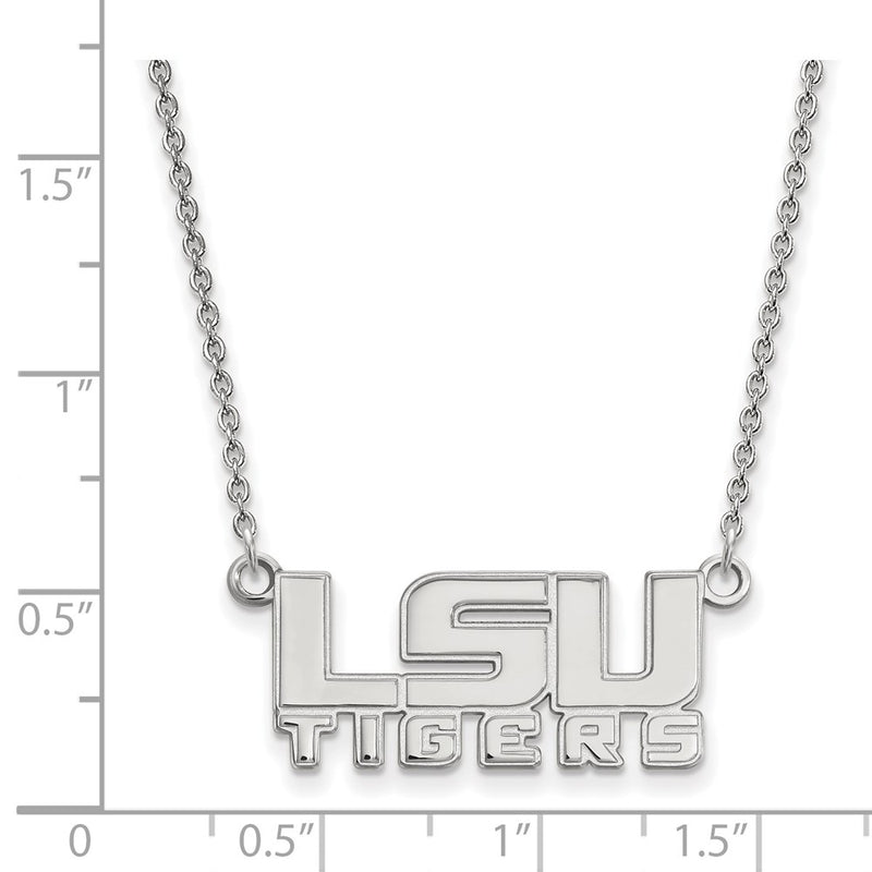 10K White Gold Logoart Louisiana State University L S U Tigers Small Pendant 18 Inch Necklace