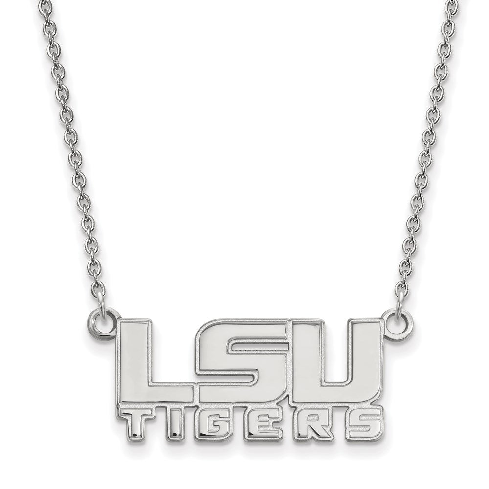 Sterling Silver Rhodium Plated Logoart Louisiana State University L S U Tigers Small Pendant 18 Inch Necklace