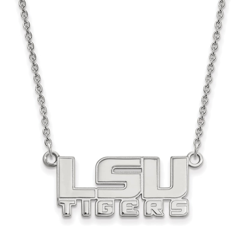Sterling Silver Rhodium Plated Logoart Louisiana State University L S U Tigers Small Pendant 18 Inch Necklace