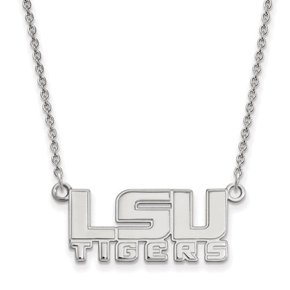 10K White Gold Logoart Louisiana State University L S U Tigers Small Pendant 18 Inch Necklace