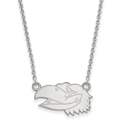 10K White Gold Logoart University Of Kansas Jayhawk Small Pendant 18 Inch Necklace