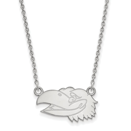 10K White Gold Logoart University Of Kansas Jayhawk Small Pendant 18 Inch Necklace