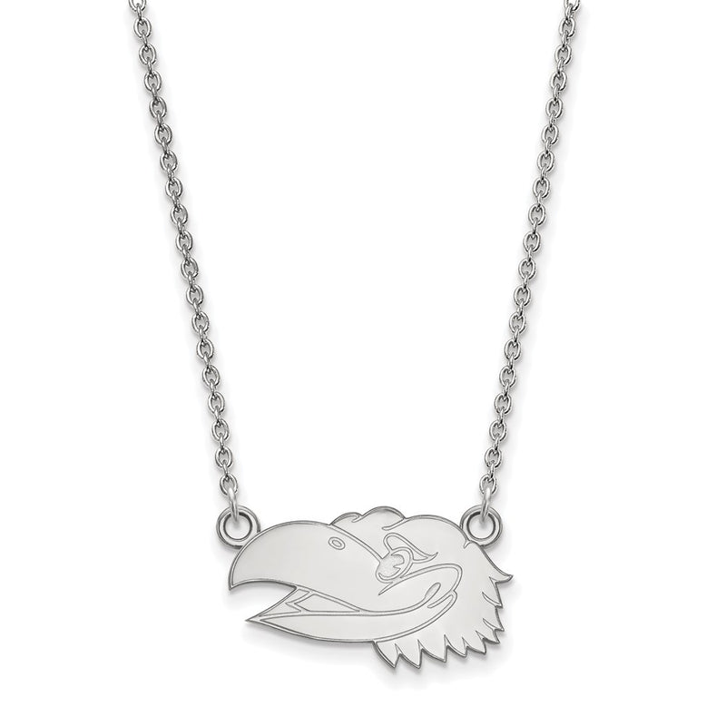 10K White Gold Logoart University Of Kansas Jayhawk Small Pendant 18 Inch Necklace
