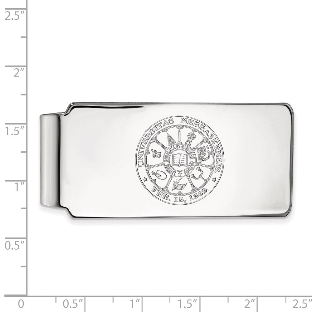 Sterling Silver Rhod-Pltd Logoart University of Nebraska Crest Money Clip
