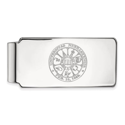 Sterling Silver Rhod-Pltd Logoart University of Nebraska Crest Money Clip