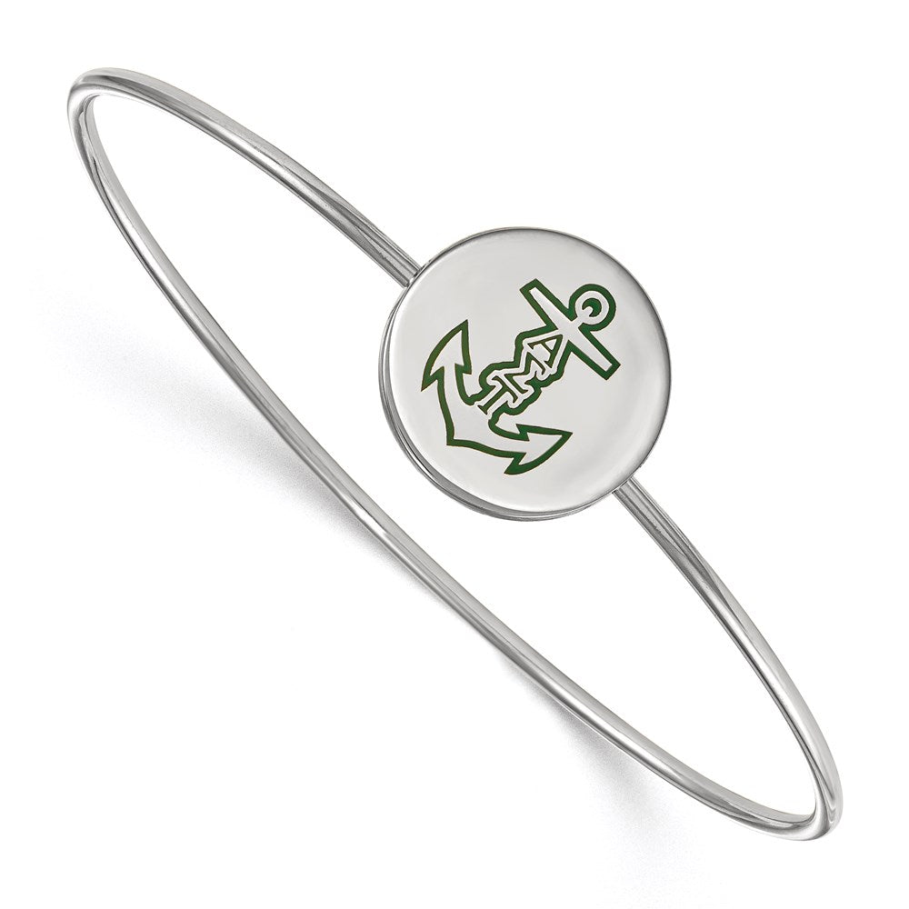 Sterling Silver Rh Plated Logoart Alpha Sigma Tau Enameled Slip On Bangle Bracelet