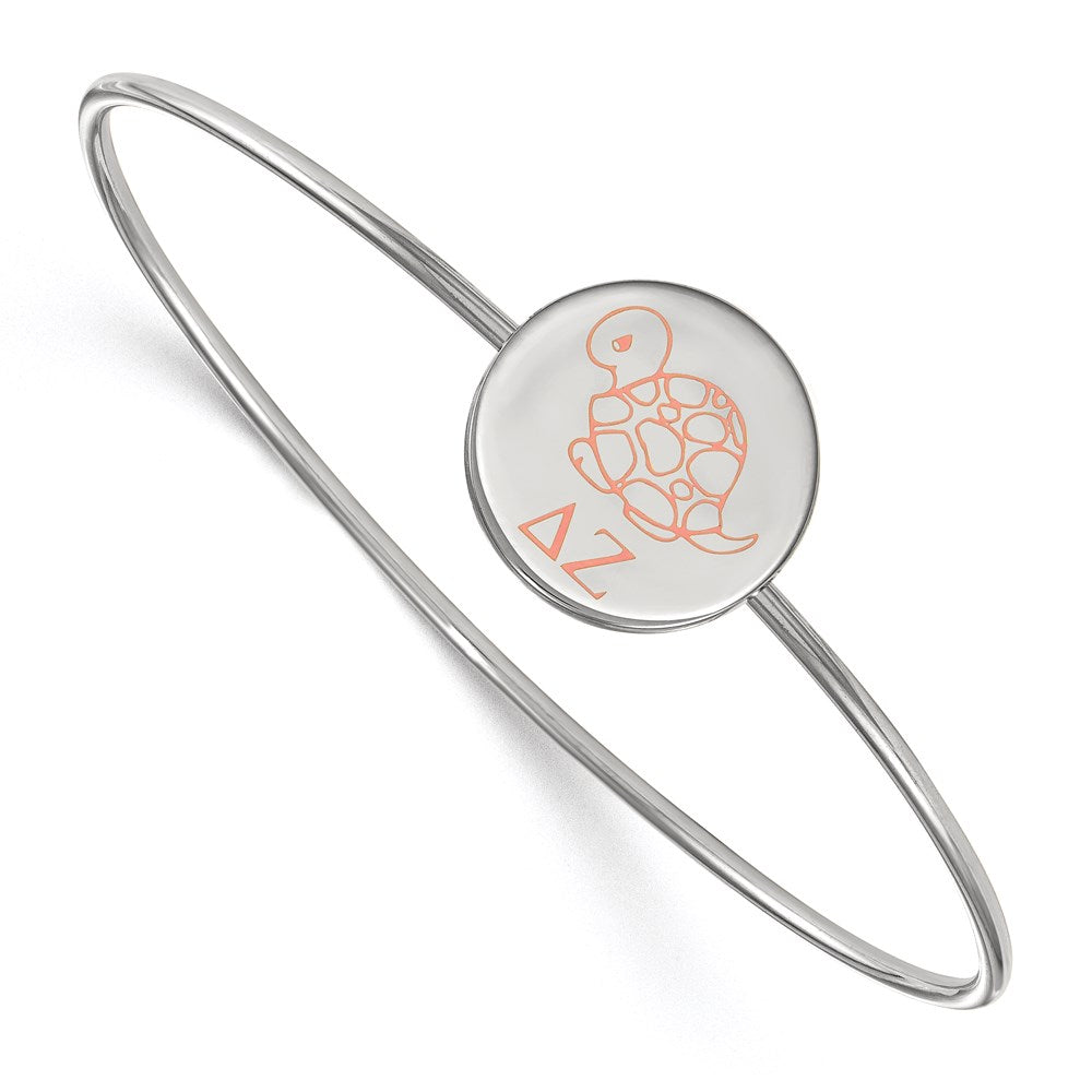 Sterling Silver Rh Plated Logoart Delta Zeta Enameled Slip On Bangle Bracelet